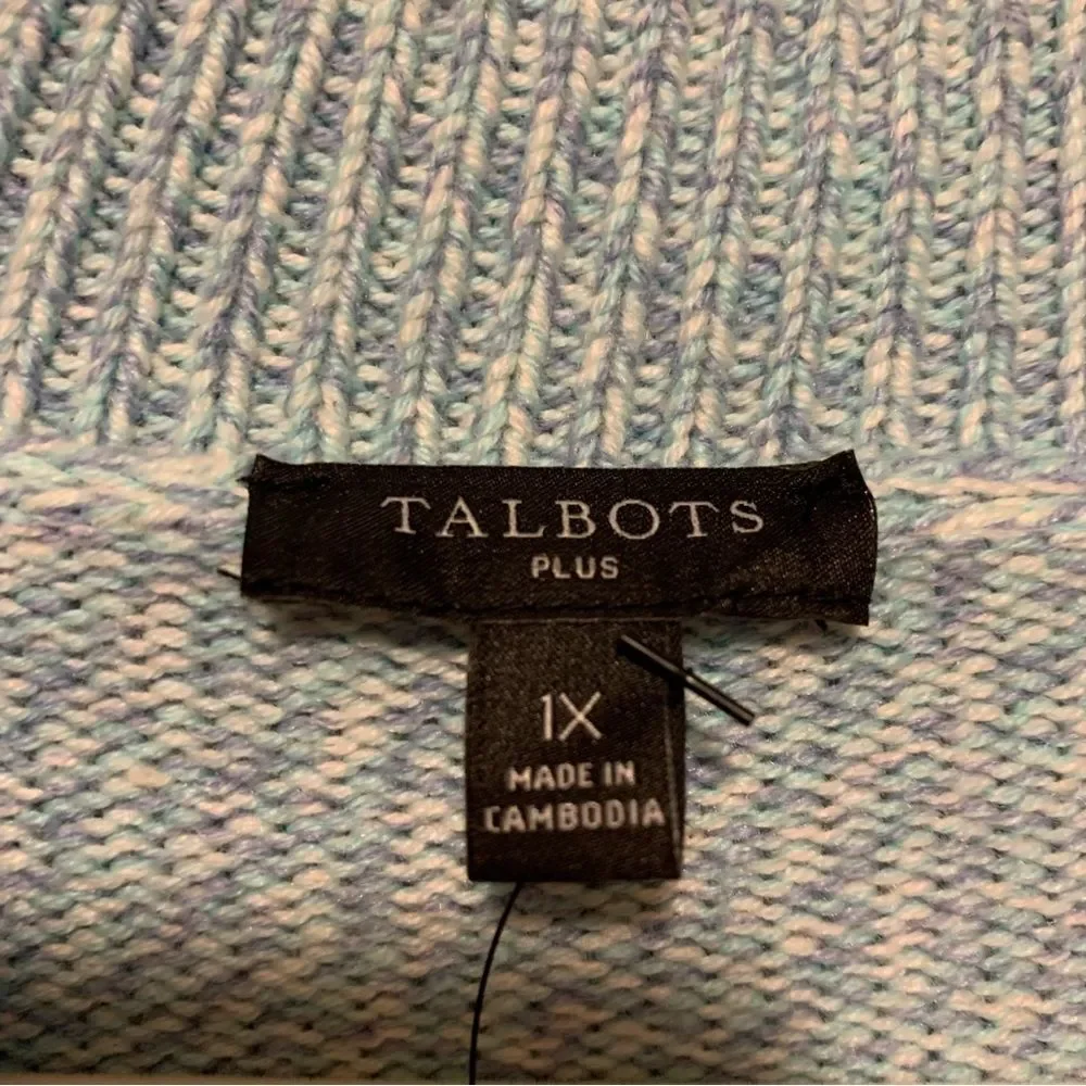 Talbots Honeycomb High Low Mock Neck Sweater blue green size 1x